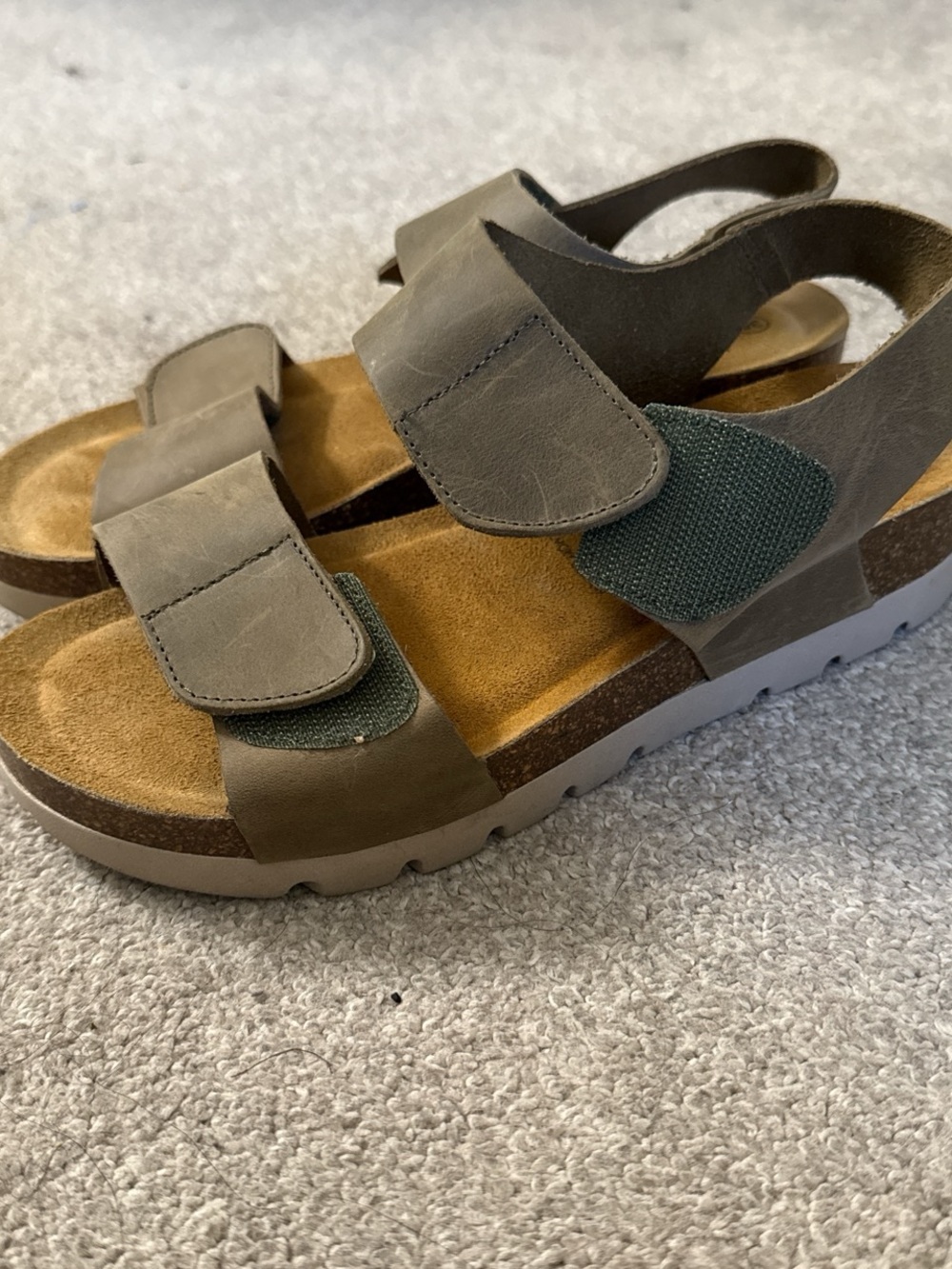 Women’s Adjustable Olive Green Leather Sandals - Picture 2 of 3
